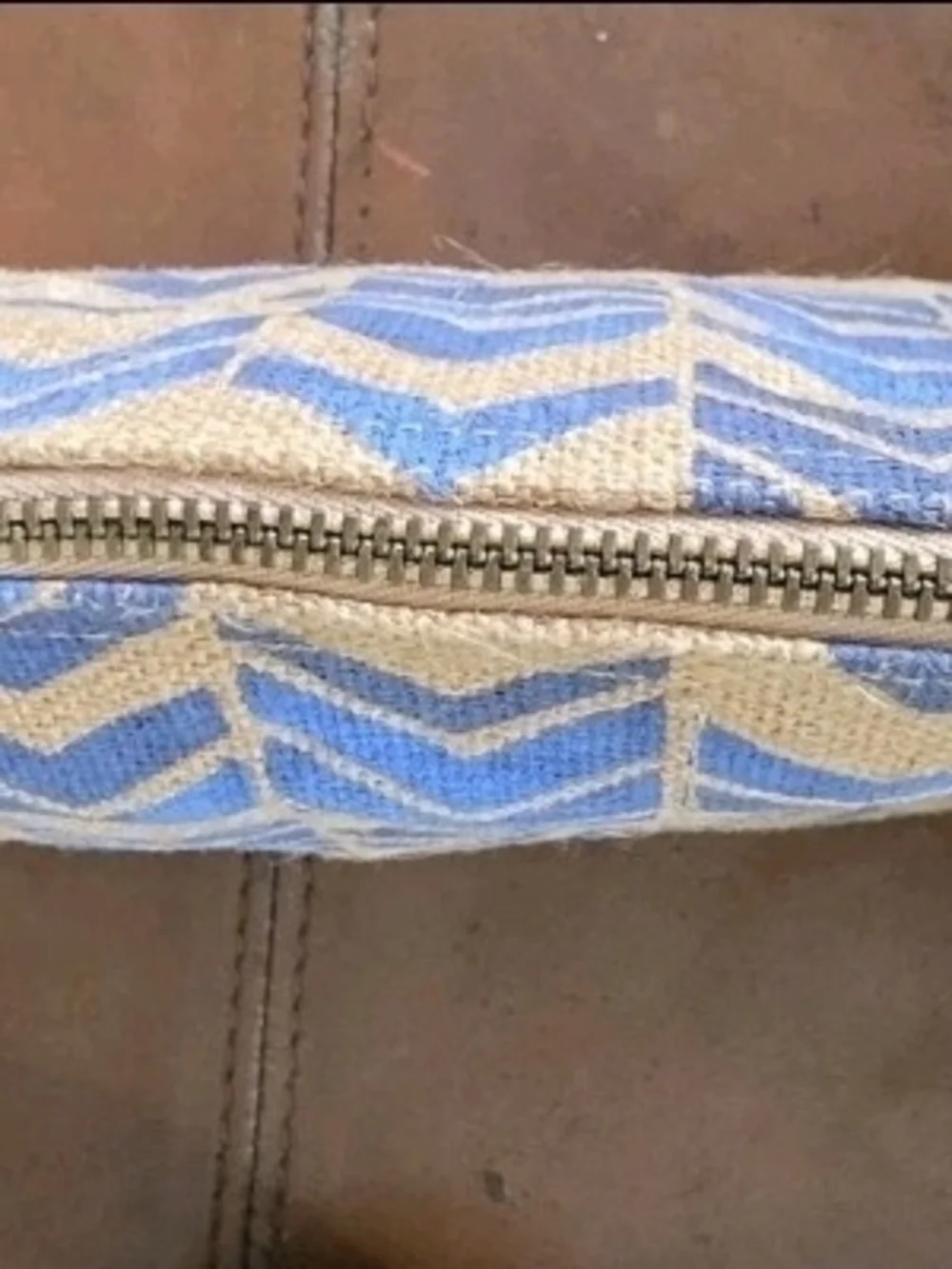 Neiman Marcus Blue Chevron Jute Cosmetic Pouch with Tassel